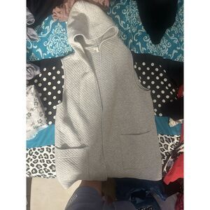 Talbots Gray Quilted Hooded Sweater Vest Attached Hood Cardigan Size XL